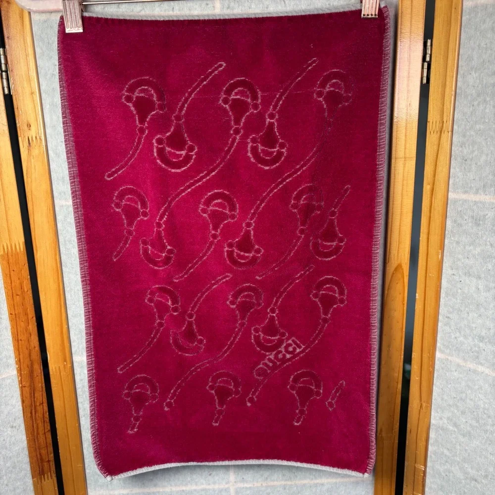 Vintage Gucci Towel Set 5 Piece Burgundy Cotton Horsebit‎ Stirrup Monogram Auth